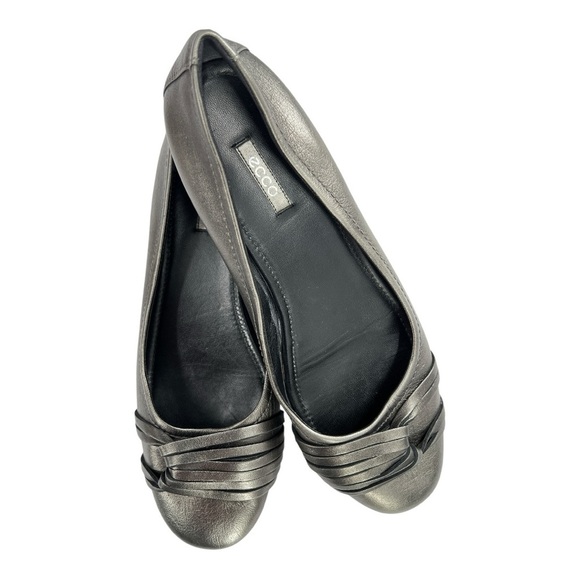 Ecco Women's Metallic Grey Slip-on Leather Flats Size EU 42 US 11-11.5 Preowned - Picture 2 of 10